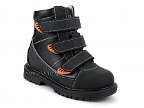 152-121 Бос(Bos), ботинки детские утепленные ортопедические профилактические, байка, кожа, черный, оранжевый в Томске