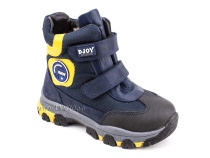 056-600-194-0049 (26-30) Джойшуз (Djoyshoes) ботинки детские зимние мембранные ортопедические профилактические, натуральный мех, мембрана, кожа, темно-синий, черный, желтый в Томске